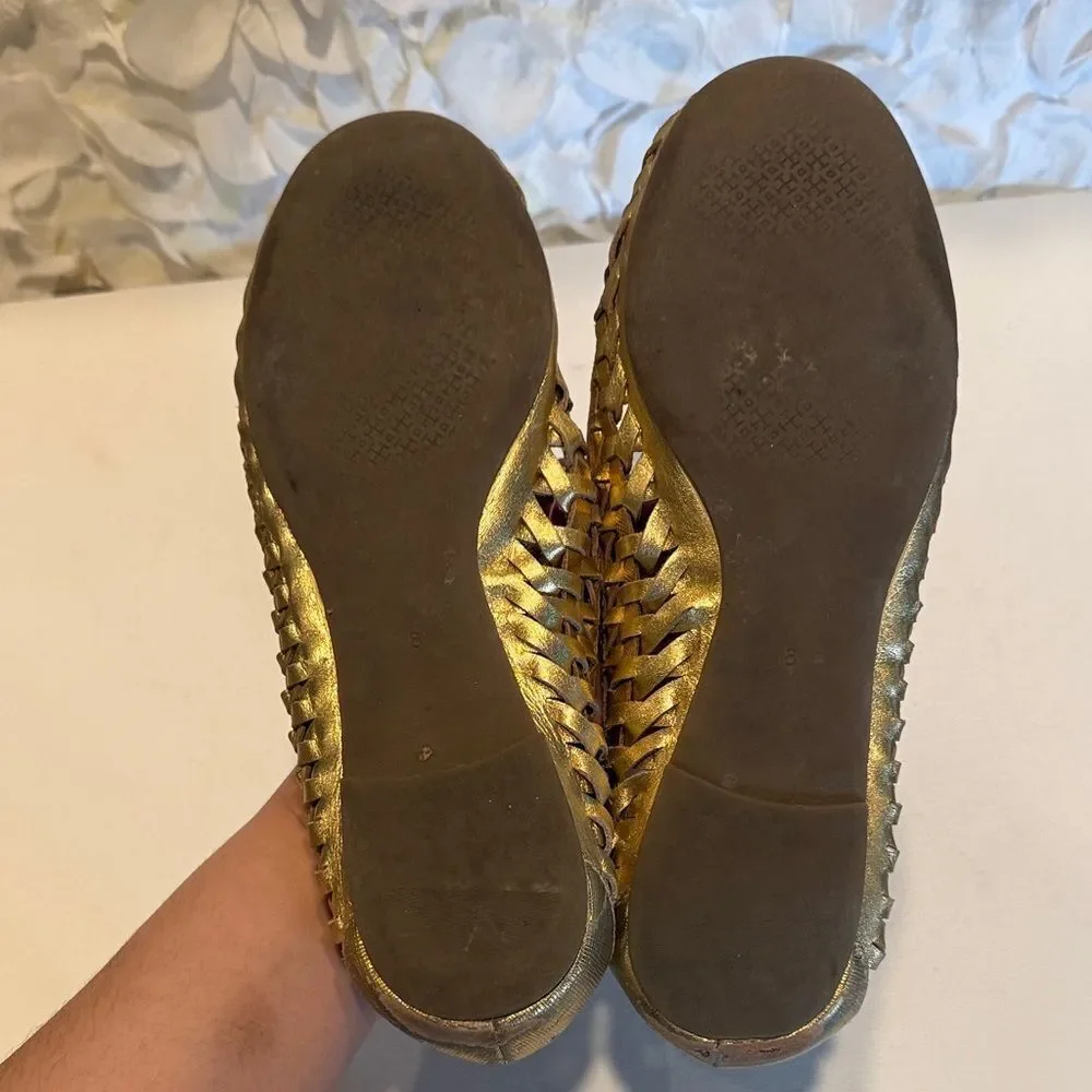 Tory Burch Metallic Gold Woven Logo Ballet Flats